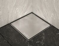 MERT Bodenablauf Design "Edel" mit Edelstahlrost und Rahmen 200x200 mm, mit Flansch,