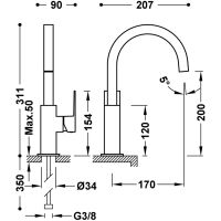 Tres CUADRO Einhebel-Waschtischmischer mit seitlichem Hebel. L-106606