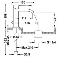 Tres CUADRO Einhebel-Waschtischmischer mit Zugstangen-Ablaufgarnitur-00610101D