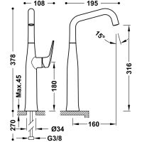 Tres FUJI Einhebel-Waschtischmischer mit seitlichem Hebel. XL-28184701O