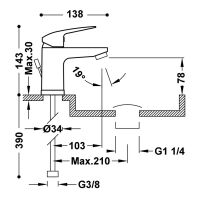 Tres BASE PLUS Einhebel-Waschtischmischer mit Zugstangen-Ablaufgarnitur-21610303DA