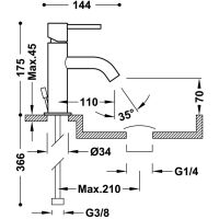 Tres STUDY Einhebel-Waschtischmischer mit Zugstangen-Ablaufgarnitur-26290301D