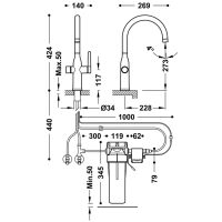 Tres KITCHENS Einhebel-Küchenarmatur mit 2 Strahlarten für Leitungs- und Filterwasser-23045301