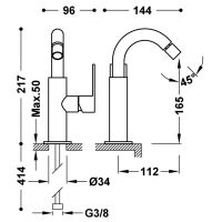 Tres LOFT Einhebel-Bidetmischer mit seitlichem Hebel