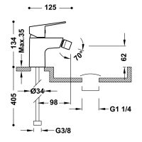 Tres BASE Einhebel-Bidetmischer mit Click-Clack-Ablaufventil