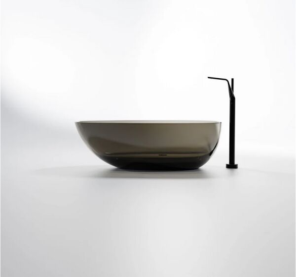 Steinberg Serie 489 Freistehende Badewanne ohne Überlauf aus Polyresin, inkl. Ablaufgarnitur mit Polyresin-Abdeckung, inkl, Ablaufschlauch DN 32, inkl. Siphon, graphit