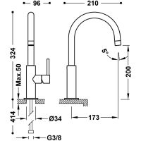 Tres STUDY Einhebel-Waschtischmischer mit seitlichem Hebel. L-26290402