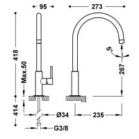 Tres STUDY Einhebel-Waschtischmischer mit seitlichem Hebel. XL-26290401
